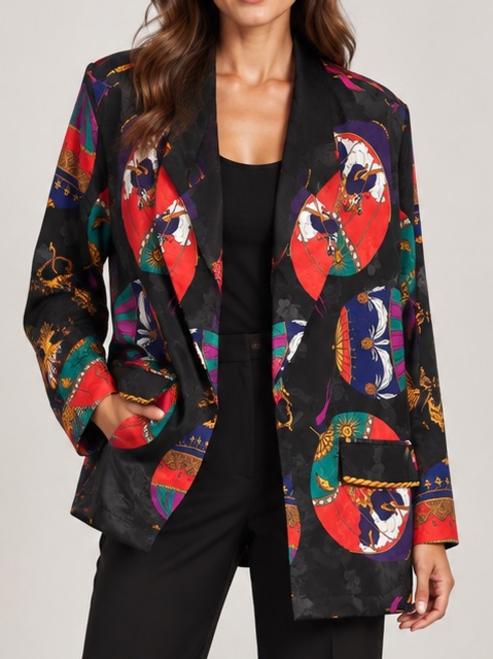 Vintage GDT Too Black Multi-Color Printed Blazer Jacket